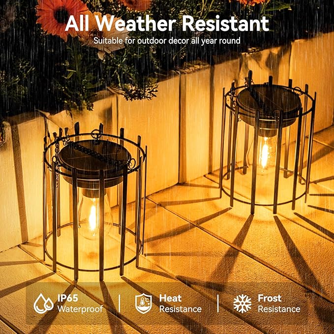 KOOPER Solar Lanterns Outdoor Waterproof, 14.56" Upgraded Bright Hanging Solar Lights Outdoor Lanterns Decorative, Auto ON/Off Metal Hanging Lantern Lights for Pathway Yard Patio Garden Decor 2 Pack