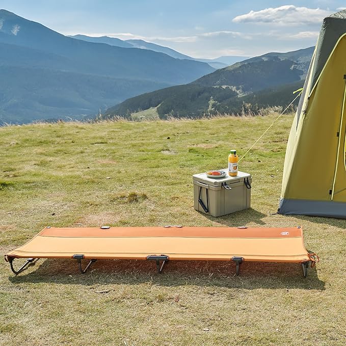 TIMBER RIDGE Lightweight Aluminum Camping Cot, 20-Second Quick Set-Up Folding Cot Low Profile with Zipper Closure, Portable Carry Bag for Camping, Travel and Outdoors, Support up to 225lbs, Orange