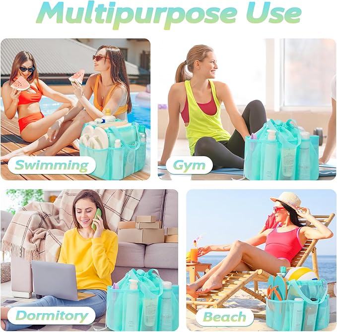 Mesh Shower Caddy Portable, Dorm Room Essentials for College Students Girls and Guys, Blue Large Capacity Shower Bag for Bathroom,Camping,Gym