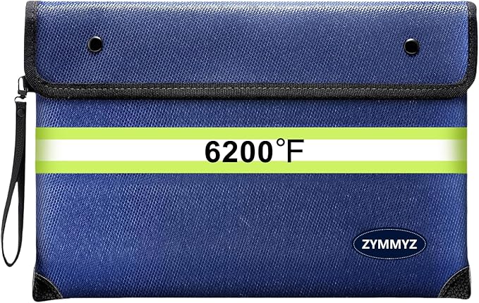 6200℉ Fireproof and Waterproof Document Pouch with Water Resistant Zipper,9 Layers of Heat Insulated Materials Fireproof Envelopes for Important Documents,Valuables（Not Suitable for A4 Files）