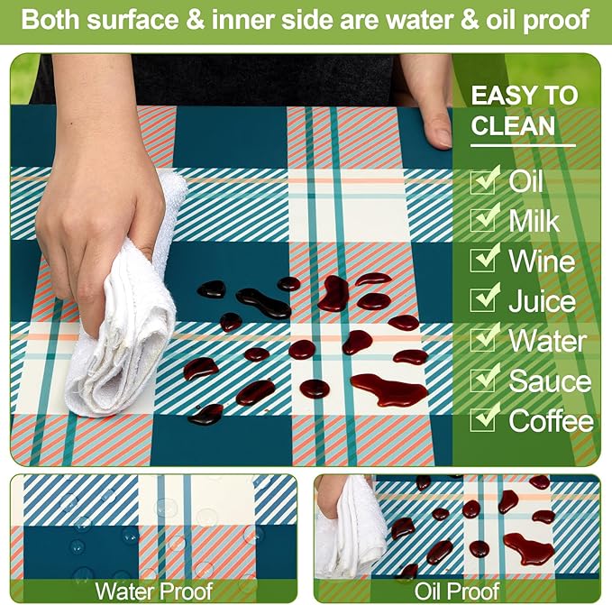 Picnic Table Cover with Bench Covers Camping Essentials Waterproof Windproof Camping Tablecloth with Drawstring Bag, Fitted Rectangle Tables and Seats, 72in, Green Checkered