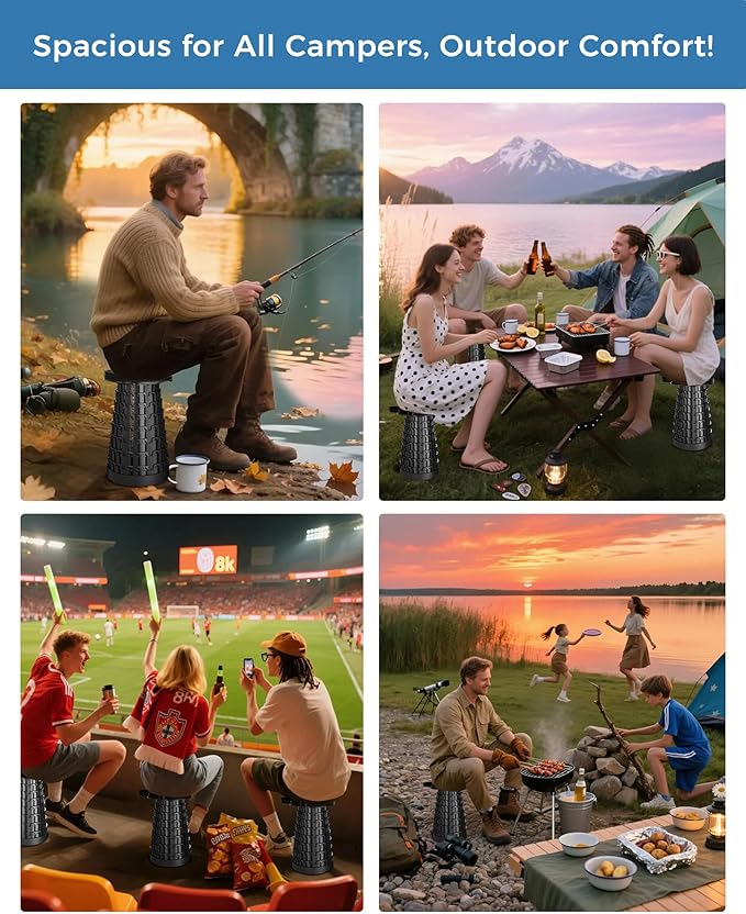 Upgraded Collapsible Stool with Removable Cushion & Waterproof Carry Bag - Portable Folding Stool for Adults, Camping, Fishing, Hiking - Lightweight Yet Sturdy Max 400lbs