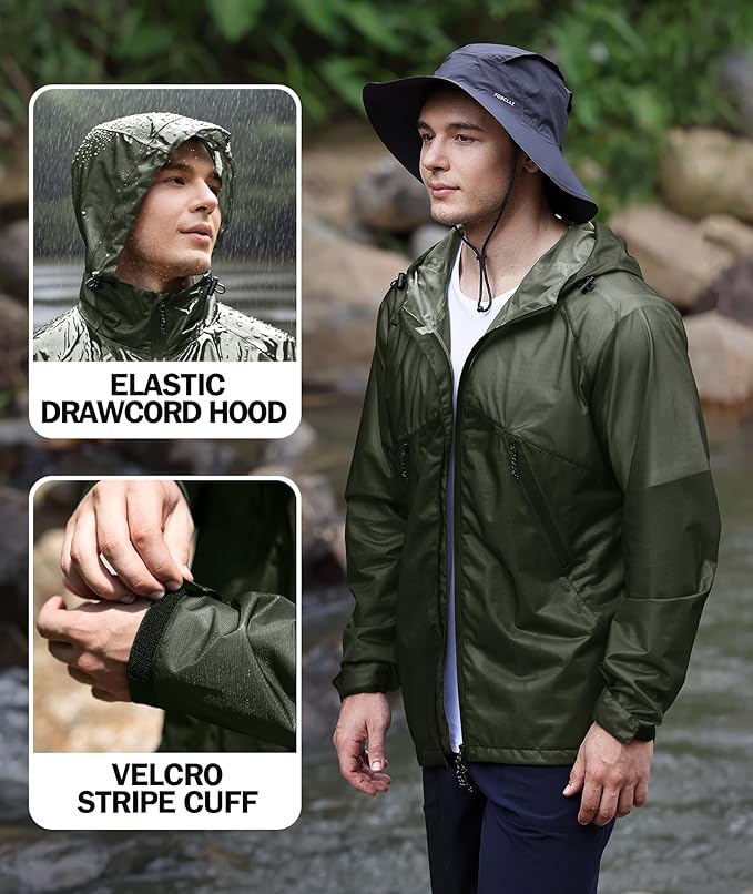 SWISSWELL Mens Lightweight Rain Jackets Raincoat with Hood Waterproof Windbreaker Jackets for Cycling Golf Fishing Running