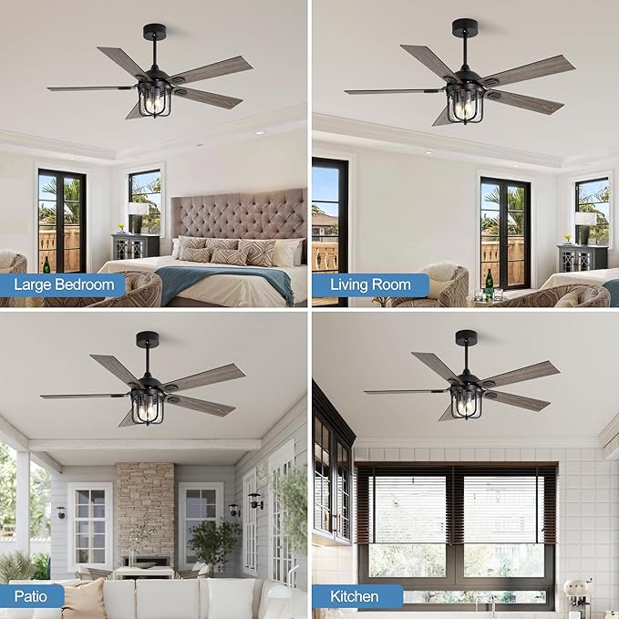 52-Inch Outdoor Waterproof Ceiling Fan with Light and Remote Control, Suitable for Use on Terraces and Porches. It Has a Timing Function (1/2/4/8H)(Walnut)