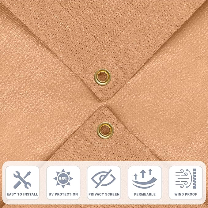 Cool Area Sun Shade Cloth with Grommets 10×20 FT Shade Panel Shade Tarp Screen Fabic for Outdoor Patio Pergola Cover Deck Garden, Peach Fuzz (Customized)