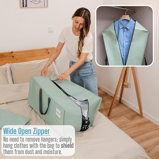 VENO 4 Pack Moving Bags w/Backpack Straps, Heavy Duty, Moving Boxes Alternative, Packing Supplies, Large Storage Totes for Dorm Room Essentials with Zipper for Clothes (Light Green Matte, 4 Pack)