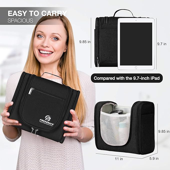 Hanging Toiletry Bag Extra Large Capacity | Premium Travel Organizer Bags For Men And Women | Durable Waterproof Nylon Bathroom, Shower, Makeup Bag For Toiletries, Cosmetics, Brushes