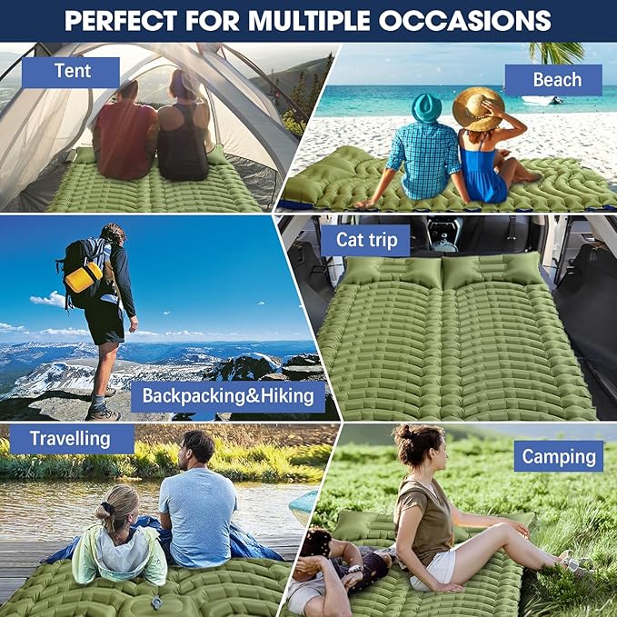 Sleeping Pad for Camping - Ultralight Camping Mattress with Pillow, Built-in Foot Pump, Compact Inflatable Portable Mat for Backpacking, Hiking, Car Traveling, Beach, Tent
