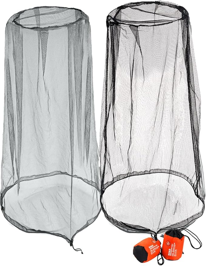 wohohoho Mosquito Head Net Mesh with Drawstring, Bug Face Netting for Hats, Mesh Face Shield for Men & Women Beekeeper Net Mask Protection for Midges, Bugs & Gnats (2 Packs, Mix Colors, Updated Size)