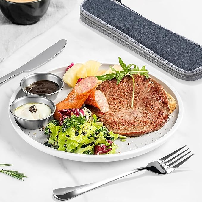 Portable Easy-taking Stainless Steel Spoons and Forks Set for Home Office or Ourtdoor Camping or Picnic Use with a Little Carry Bag