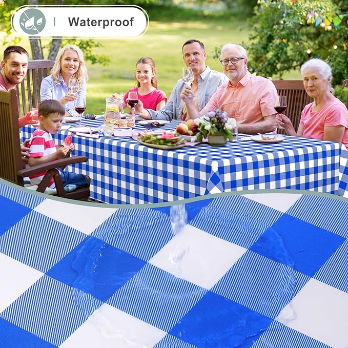 misaya Rectangle Waterproof Vinyl Table Cloth, Buffalo Flannel Backed Tablecloth, Wipeable Plastic Table Cover for Seaside, Picnic, Outdoor (60" x 120", White and Blue)