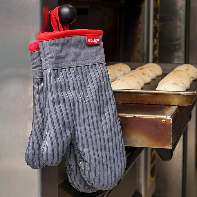 Oven Mitts and Pot Holders Set, Hot Pads for Kitchen Cooking Grill, 500℉ Heat Resistant Oven Mit, Pure Cotton and Terrycloth Lining, Heavy Duty Thick Oven Gloves Grey, 4-Piece Set