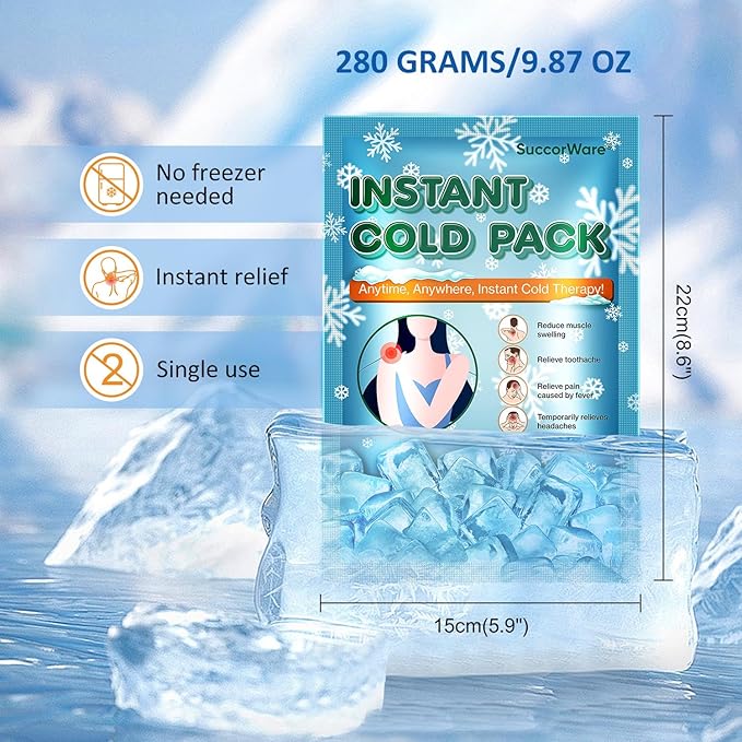 25 Packs Instant Cold Pack for Large Size (5.9" x 8.6") - Disposable First Aid Ice Packs for Injuries - Cold Compress for Pain Relief, Swelling, Inflammation, Toothache, Athletes & Outdoor Activities