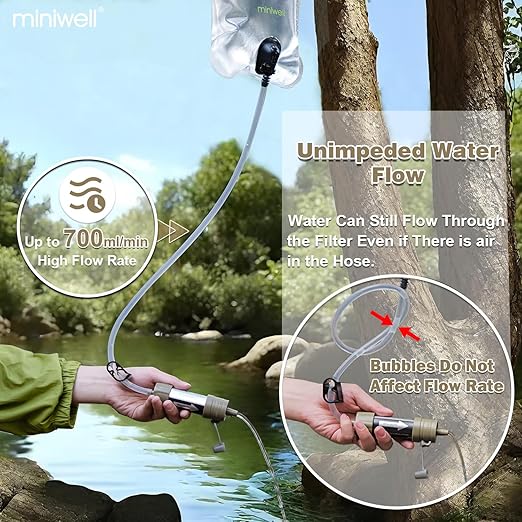 Miniwell L630 Portable Water Filter with Upgraded Vacuum Packaging - 25 Year Storage, Long Lasting and Versatile Usage Options, Single