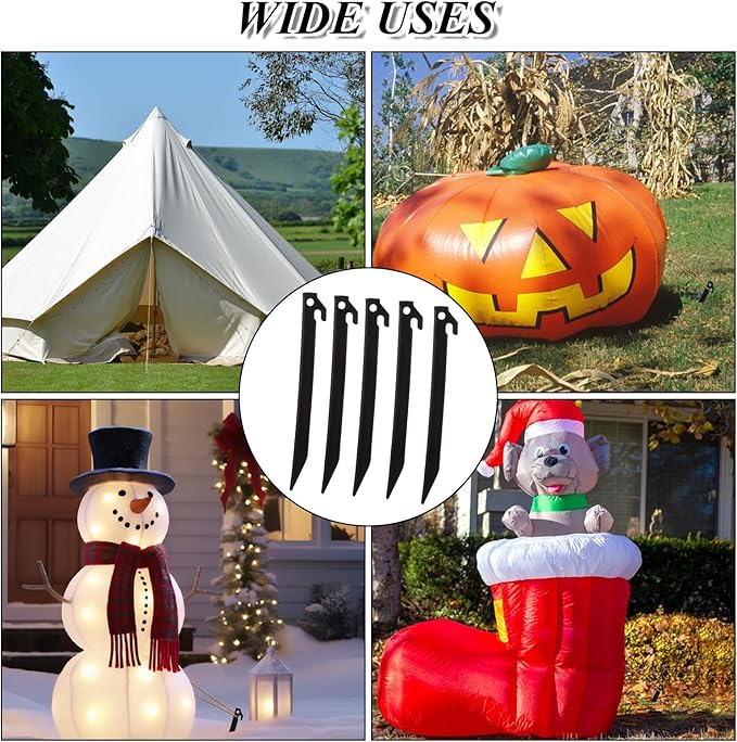 50 Pack Plastic Tent Stakes 9 Inch, Heavy Duty Tent Pegs Garden Landscape Stakes, Spike Hook Canopy Stakes for Camping Gardening Backpacking Outdoor Lawn Tarp (Black)