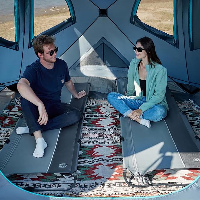 TIMBER RIDGE Lightweight Aluminum Camping Cot, 20-Second Quick Set-Up Folding Cot with Zipper Closure, Portable Carry Bag Included for Camping, Travel and Outdoors, Support up to 225lbs, Grey 2pcs