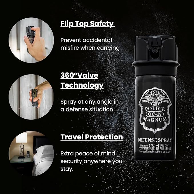 POLICE MAGNUM Pepper Spray Self Defense- Max Strength- 16ft Range- Portable Law Enforcement Unit - Made in The USA - 1 Pack 2oz Flip Top