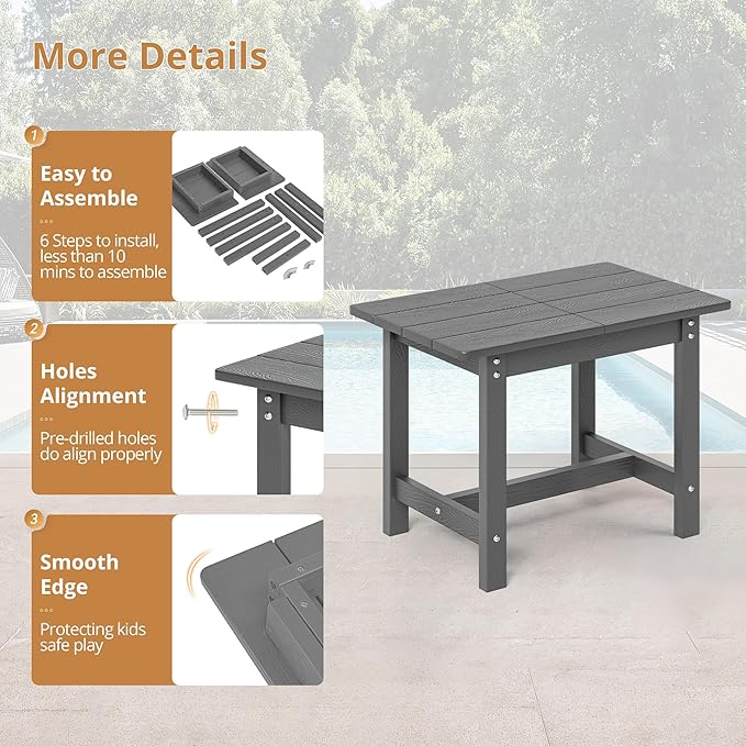 LUE BONA Outdoor Side Table, HDPS Large Size Outdoor Table, Adirondack Side Table, Outside End Table for Patio, Porch,Beach, Garden, Weather Resistant/Easy Maintenance/Indoor or Outdoor Use, Dark Gray