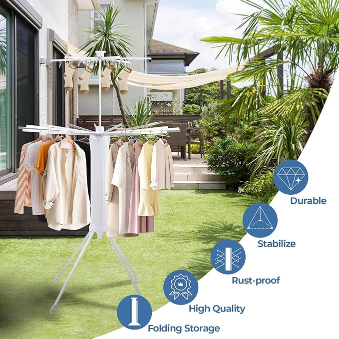 GCCSJ 4-Legged Foldable and Portable Clothes Drying Rack,Collapsible Octopus Drying Rack with Wheels and Aluminum Rods,360°Rotatable Design for Indoor Outdoor Use,2 Tier