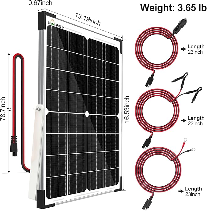 SOLPERK 25W 12V Solar Battery Charger, Waterpoof Solar Panel Kit with Energy Saving Controller for Car RV Trailer Marine Boat Motorcycle Truck Tractor Etc