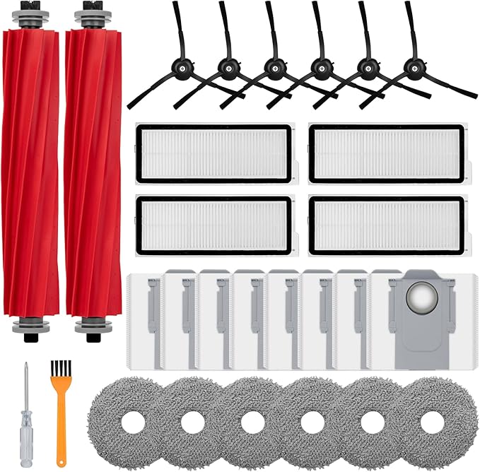 28 Pack Accessories Compatible with Roborock Qrevo S/Qrevo Pro/Qrevo Plus/Qrevo-Maxv Vacuum Robot,Parts Include:Main Brush,Side Brush,Hepa Filter,Mop Cloth,Dust Bag,Cleaning Brush&Screwdrive