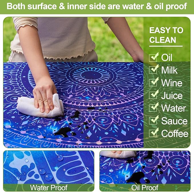 Picnic Table Cover with Bench Covers Camping Essentials Waterproof Windproof Camping Tablecloth with Drawstring Bag, Fitted Rectangle Tables and Seats, 72in, Blue Purple