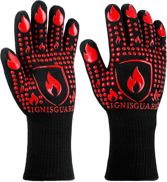 BBQ & Grill Gloves, Oven Gloves, 1472°F Silicone Oven Mitts Heat Resistant Grilling Gloves Fireproof Non-Slip for Barbecue Cooking Baking Smoking, 1-Pair Red（L）