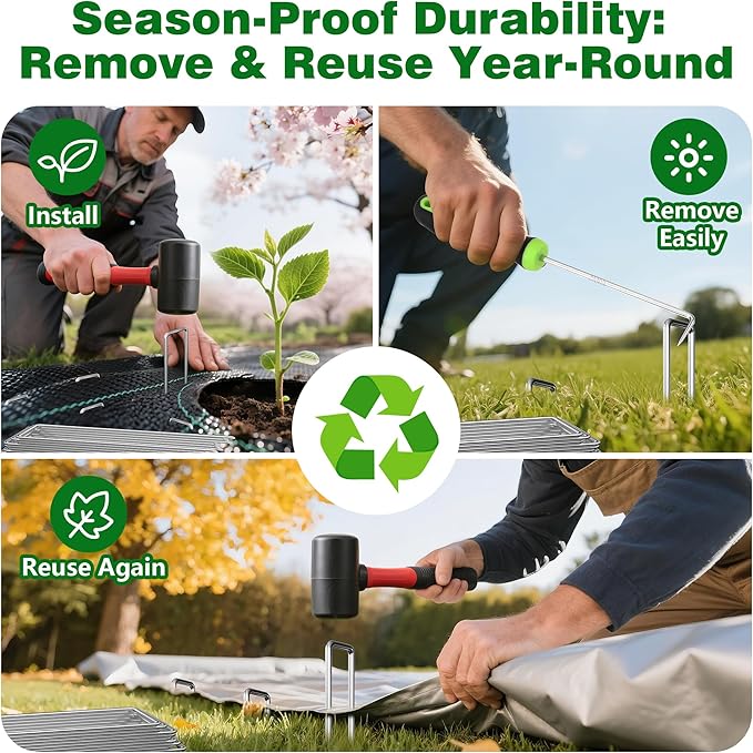 AMAGABELI GARDEN & HOME 6 Inch 500 Pack Galvanized Landscape Staples 11 Gauge Anti-Rust Heavy Duty Garden Staples Plant Cover Stakes U-Shaped Sod Pins Ground Fence Stakes for Weed Barrier Fabric