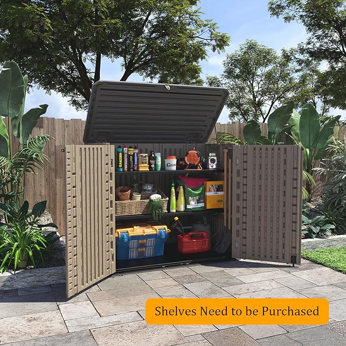 HOMSPARK Outdoor Storage shed, 26 Cu.ft Outdoor Storage Box Waterproof, Outdoor Storage Cabinet for Bike, Garbage Cans, Lawnmower, Garden Accessories, Waterproof, Lockable