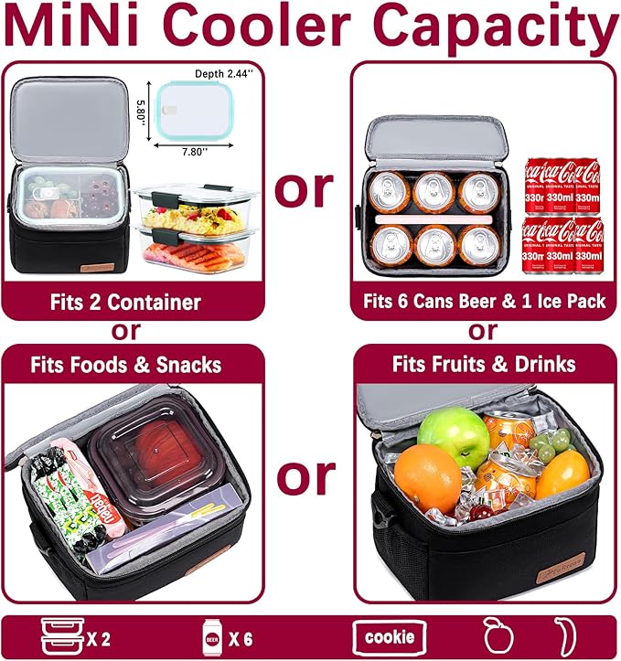 TuErcao Insulated Cooler Bag 6/24 Can Collapsible Leakproof Soft Sided Cooler for Car, Portable Foldable Small Ice Chest for Beach Camping Picnic Travel, 5/15qt Lunch Box for Men Work