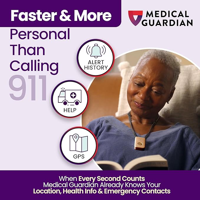 Medical Guardian MGMini | Medical Alert Device for Seniors | Water-Resistant, Emergency Call Button, 24/7 Monitoring, Step Counter, GPS Tracking | Monthly Subscription Required | Rose Gold