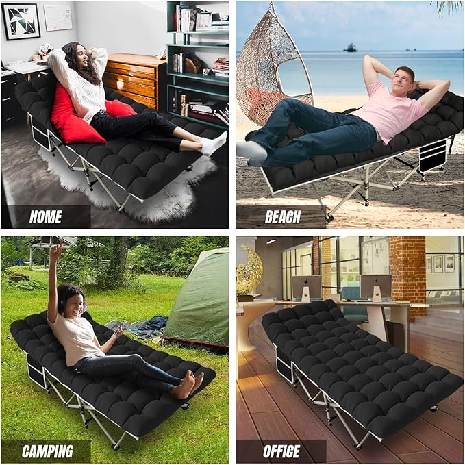 YELLOW JACKET Folding Camping Cot for Adults,600LBS Max Load,28" Wide Sleeping Cot with Removable Thick Mattress Portable Foldable Camping Bed with Carry Bag for Camp,Home,Office,Travel,Black