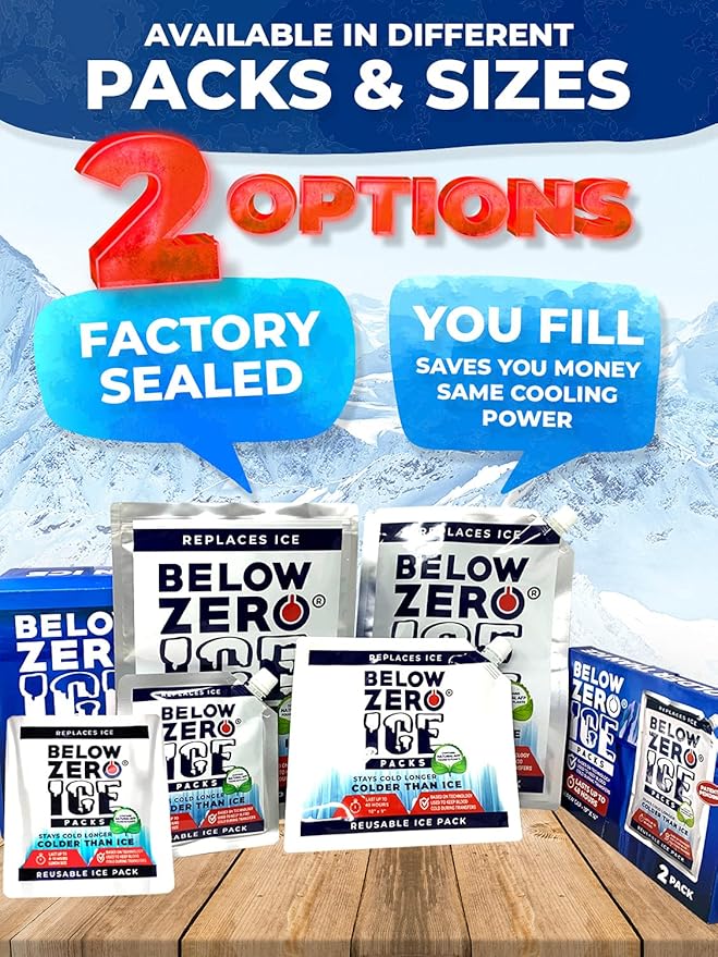Below Zero Prefilled Reusable Ice Packs for Coolers | Long Lasting Freezer Ice Blocks for Camping, Lunch Bags & More | 48 Hour Cooler Ice Pack Technology