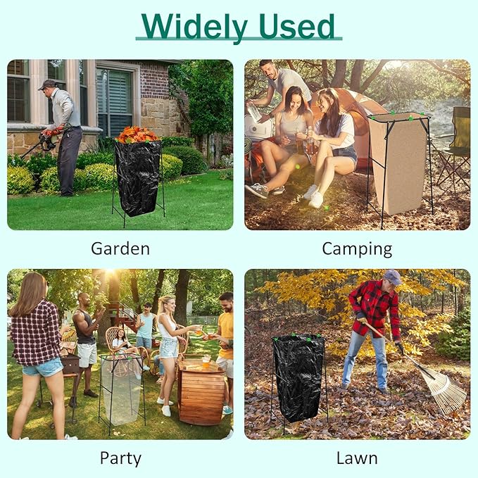 Foldable Trash Bag Holder Stand, Garden Garbage Bag Holder Frame Holds 30-55 Gallon Bags, Portable Leaf Bag Stand for Outdoor Yard Camping Garden Lawn Party Supplies