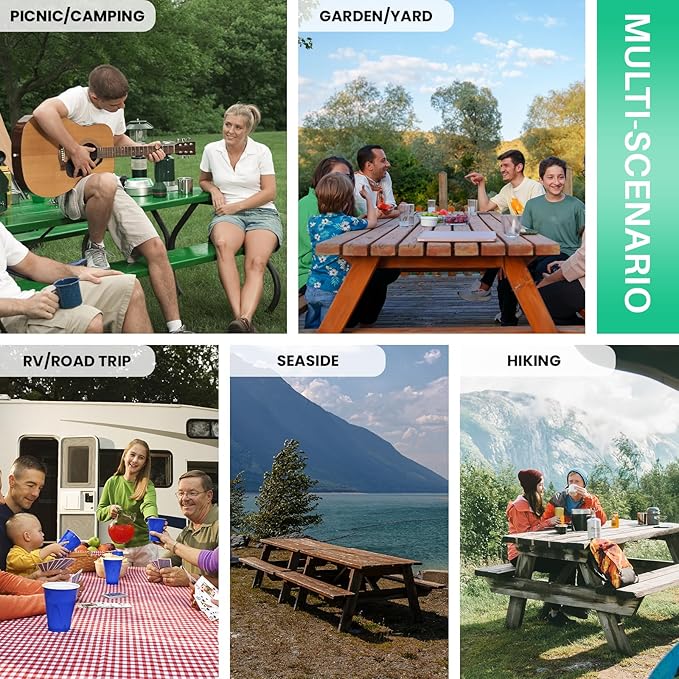 3 Piece Picnic Table Cover with Bench Covers Elastic Fitted Heavy Duty Camping Table Cloths for 8Ft Tables Camper Travel Trailer Must Haves Motorhome Garden Organization Moms Dads Kids Gift