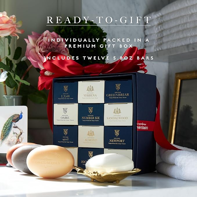 Caswell-Massey Natural Bar Soap for Men & Women, Moisturizing Body Soap Bar for All Skin Types, Made with Essential Oils & Plant-Based Formula for Soft Skin, Multi Scents, 12 Bars x 5.8 oz Gift Set