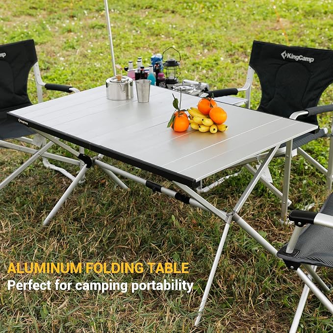 KingCamp Camping Table Roll up Aluminum Folding Table Lightweight Large Portable Foldable Camp Table for Picnic Camping Barbecue Backyard Beach Tailgate Indoor Outdoor, 4-6 Person, Support 176lbs