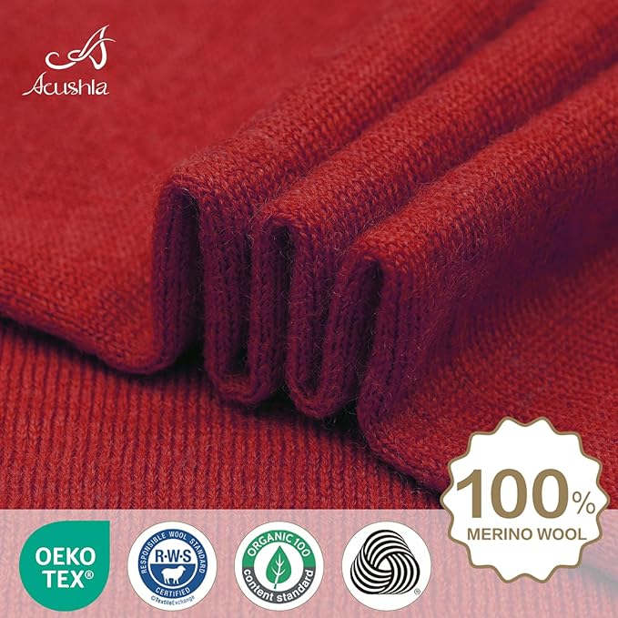 ACUSHLA 100% Merino Wool Neck Gaiter Ski Face Mask Scarf Neck Warmer for Men & Women All Weather