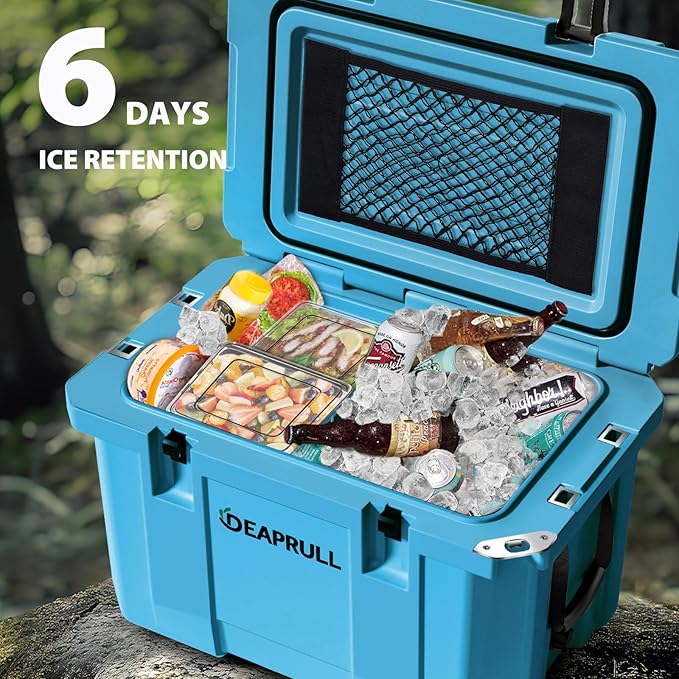 Hard Cooler, Insulated Ice Chest Box Holds Ice for More Days, Portable Cooler with Handle, Cup Holders, Double Latches for Camping Drink, Beach, Picnic, Fishing, Boat, Barbecue