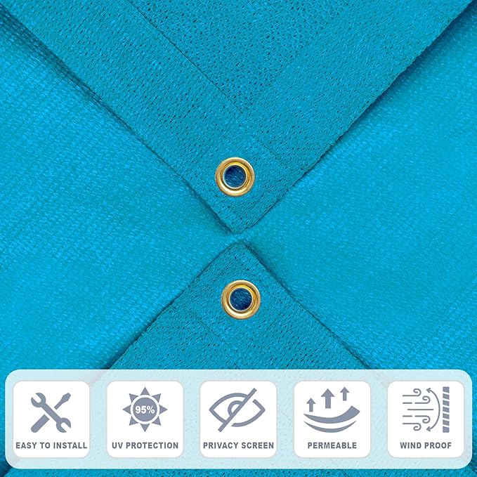 Cool Area Sun Shade Cloth with Grommets 7×7 FT Shade Panel Shade Tarp Screen Fabic for Outdoor Patio Pergola Cover Deck Garden, Turquoise Blue (Customized)