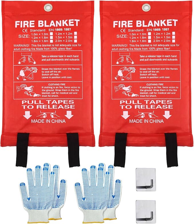 Home Emergency Fire Blankets 59“ x 59” Fiberglass Fire Blankets Essential Emergency Fire Blankets for Home and Kitchen 2 Packs