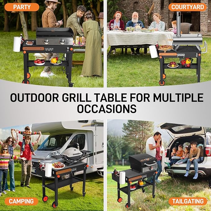 Grill Cart for Blackstone Griddle, Sturdy Grill table, Blackstone Stand for 22 inch with Caddy, Blackstones Griddle Table with Wheels, Griddles Table Ninja Grill Stand for Tailgating, Camping