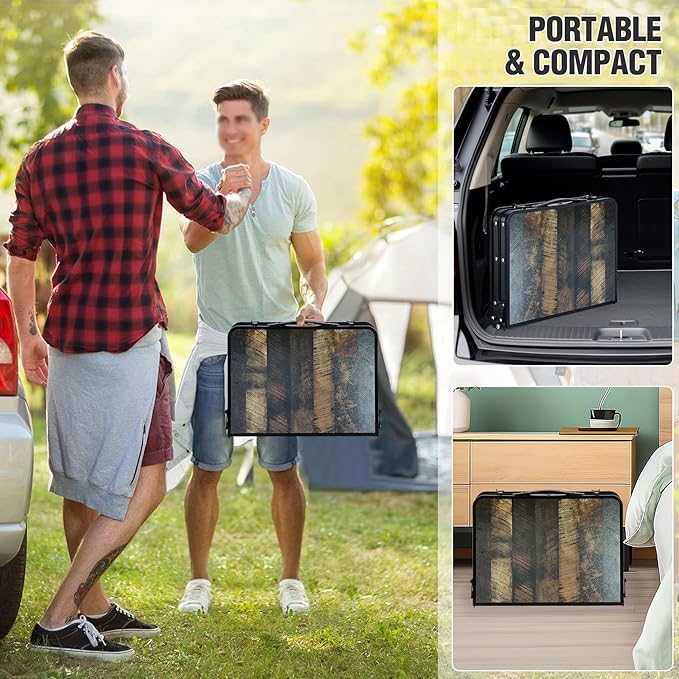 RedSwing Small Folding Table with Side Pocket Adjustable Height, Lightweight and Portable Aluminum Frame Camping Table for Outdoor Indoor Picnic, 2 Feet, Brown Wide Wood Grain