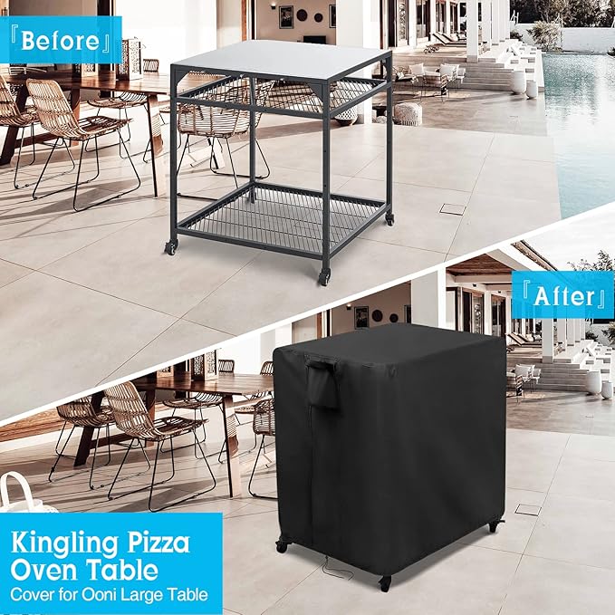 Kingling Outdoor Pizza Oven Table Cover for Ooni Large Table, Waterproof Outdoor Grill Prep Table Cover Pizza Oven Stand Cover - 32''L x 32''W x 35''H(Black)