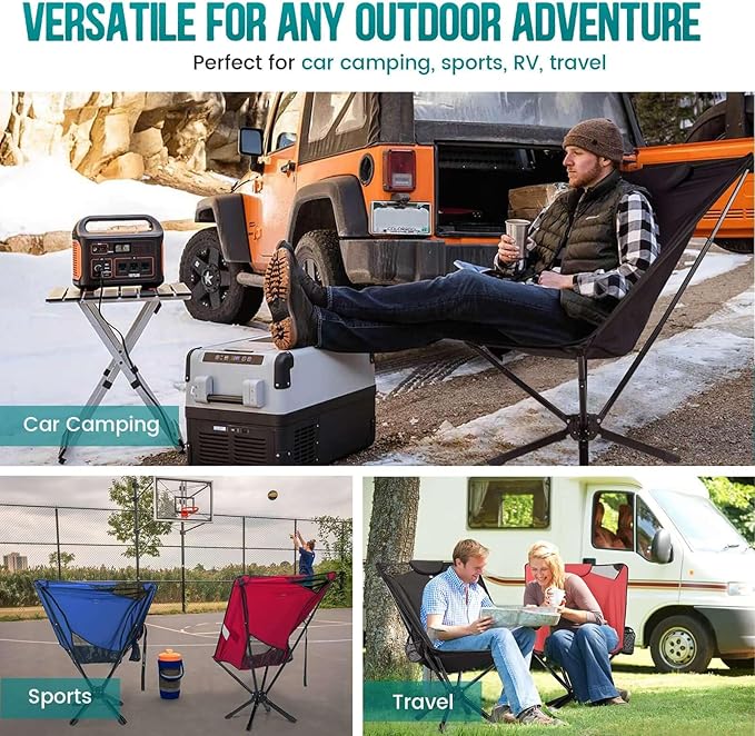 Portable High Back Camping Chair with Adjustable Height, Small Compact Outdoor Folding Chair for Adults Travel, Riselite Collapsible Lightweight Packable Camp Chairs, Easy Carry and Quick Setup