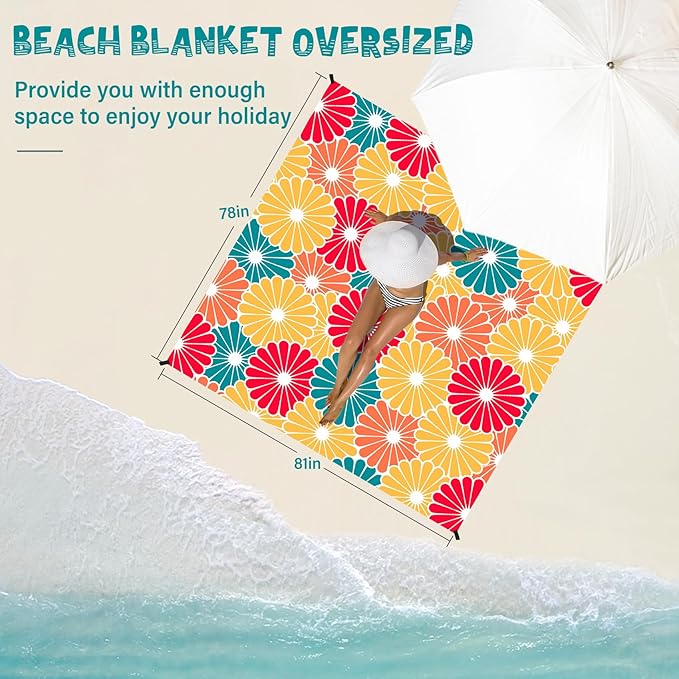 Beach Blanket Waterproof Sandproof 1-7 Adult Oversized 78 '' × 81 '' Lightweight Durable Compact Sand Free Beach Mat for Travel Camping Hiking Picnic Blanket Extra Large
