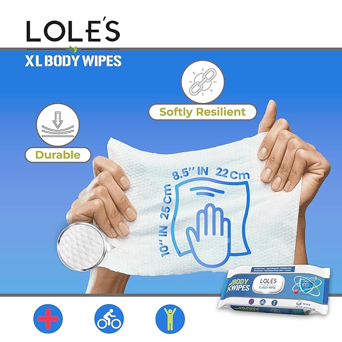 LOLE'S Body Wipes for Adults Bathing No Rinse XL – Bath Wipe for Adult, 48 Count Extra Large, – Shower Wipes – Body Wipe for Camping, Travel, Gym, Elderly Care, Women & Men – Fresh & Moisturizing