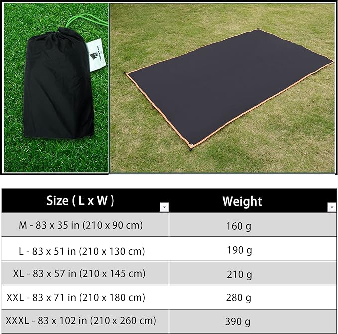 GEERTOP Ultralight Tent Footprint Waterproof Black Tent Tarp Ground Sheet Mat for Under Tent, Camping, Backpacking, Hiking, Picnic