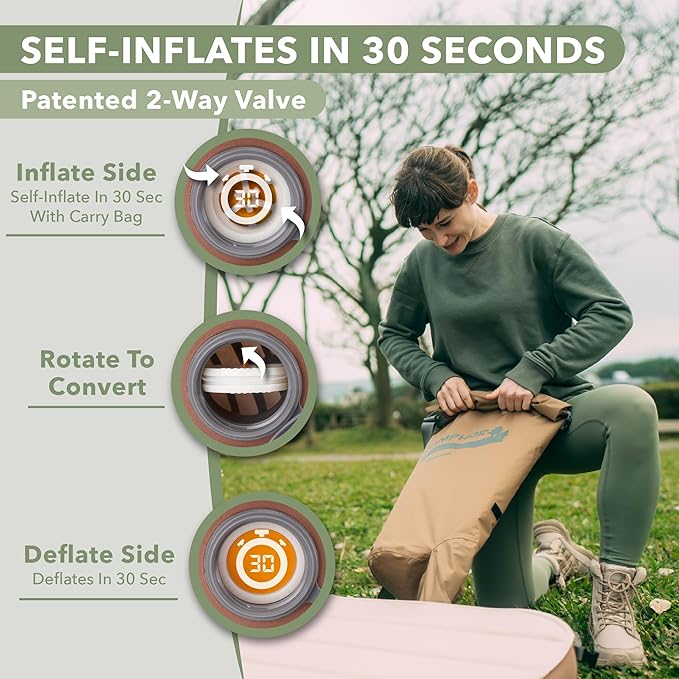 Thick Luxury Self Inflating Single Sleeping Pad with Solid Foam| Portable Inflatable Roll Up Camping Air Mattress 3.1" Thick | Adult Ourdoor Camping Rooftop Tent Van SUV