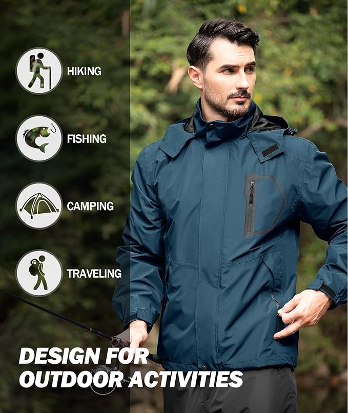 SWISSWELL Mens Rain Jackets Waterproof with Hood Men Windbreaker Jackets Lightweight Rain Coats for Golf Fishing Hiking